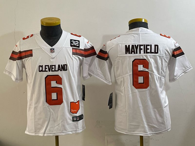 Youth 2025 Nike Cleveland Browns #6 Mayfiels white Retro Limited NFL Jersey style 02